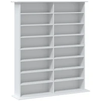 HOMCOM Mediarek, 8 niveaus, dvd-rek met 12 verstelbare planken, 16 vakken, voor 720 cd's, wit(m-1)