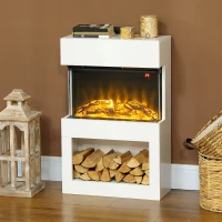 HOMCOM 19" Electric Fireplace with Surround, 3D Flame Effect, 6 Colours & 3 Brightness Levels, 1000W/2000W White Electric Fire and Mantel Reach up to 30㎡ Space with Remote & Timer, 3 Sided View(m-10)