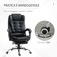 HOMCOM Poltrona Presidenziale da Ufficio in Similpelle Bianca, Regolabile con Schienale Reclinabile 145° e Poggiapiedi(m-6)