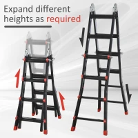 HOMCOM 4M Aluminium Duo Ladder Telescopic Herringbone Changeable Multi-Purpose w/ Non-Slip Steps Climbing DIY Platform Portable Workshop House Garden(m-6)