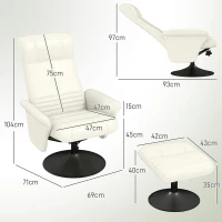 HOMCOM Relaxfauteuil, tv-fauteuil met hocker, draaibaar, ergonomisch, microvezel-look, tot 150 kg, Cremewit(m-3)