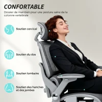 HOMCOM Chaise Bureau Ergonomique avec Accoudoirs 4D Appui-Tête et Profondeur d'Assise Réglables Maille Gris(m-4)