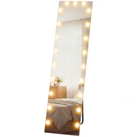 HOMCOM Volledige-lengte spiegel 150x40 cm RGB-LED staande spiegel met 21 gloeilampen 7 lichtkleuren touchschakelaar geheugenfunctie(m-10)