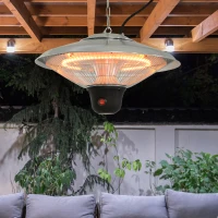 Outsunny 1500W Patio Heater Outdoor Ceiling Mounted Aluminium Halogen Electric Hanging Heating Light with Remote Control and 3 Heat Settings, Silver(m-9)
