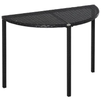 Outsunny balkontafel tuintafel tuintafel halfrond poly-rotan + metaal zwart 100 x 50 x 74 cm(m-1)
