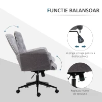 HOMCOM Scaun de birou tapițat, reglabil pe înălțime, din material textil cu aspect de in, 66x69x89.5-97 cm, gri(m-5)