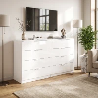 HOMCOM Cassettiera 4 Cassetti Moderna con Guide Scorrevoli, 70x34x79 cm, Bianco Lucido(m-9)