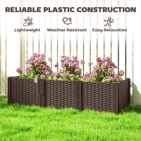 Outsunny Plastic Raised Garden Bed, Modular Planter Box Kit, Garden Fence Edging Border for Flowers, Vegetables, Herbs, Brown(m-5)