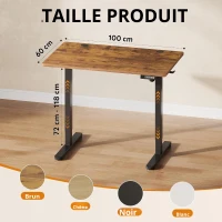 Bureau assis-debout électrique, moteur silencieux, 3 positions mémoire, système anti‑collision, 100×60 cm, 72–118 cm, 100x60x72-118 cm, marron(m-3)