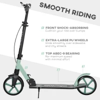 HOMCOM One-click Folding Kick Scooter for 14+ w/ Adjustable Handlebar, Push Scooter with Kickstand, Dual Brake System, Shock Absorber, 200mm Wheels & ABEC-9 Bearings, Green(m-7)