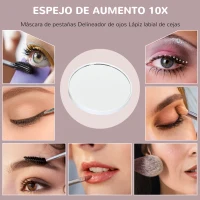 HOMCOM Espejo de Tocador Giratorio 58x46 cm con 3 Modos de Iluminación Ajustables Interruptor Táctil Espejo de Aumento Blanco(m-9)