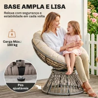 Outsunny Poltrona Papasan Giratória de Vime Sintético com Almofada e Estrutura de Aço para Jardim Pátio 87x97x90 cm Cinza e Creme(m-7)