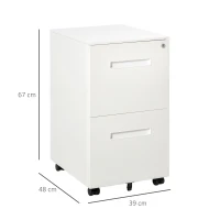 Vinsetto Cassettiera Ufficio con Ruote, Schedario Portadocumenti a 2 Cassetti con Serratura e 2 Chiavi in Acciaio, 39x48x67cm, Bianco(m-3)