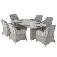 Outsunny Seven-Piece Rattan Dining Set - Mixed Grey(m-10)