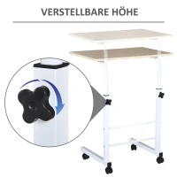 HOMCOM bijzettafel in hoogte verstelbare salontafel verrijdbaar bureau met wielen parkeerremmen C-vormige tafel spaanplaat staal ijzer kunststof wit esdoorn 60 x 40 x 68-78 cm(m-5)
