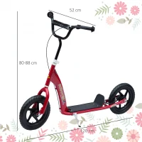 HOMCOM Kids Scooter Kick Scooter, with 12" EVA Tyres, Rear Brake, Big Wheels Scooter for 5-12 Years , Red(m-4)