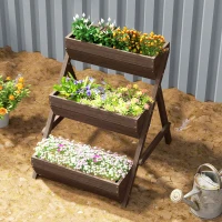 Outsunny 3 Tier Raised Garden Bed Wooden Elevated Planter Box Kit, 66L for Flower, Vegetable, Herb, 65x75x78cm, Tan(m-8)