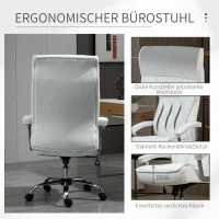 Vinsetto bureaustoel kantoorstoel gaming stoel draaistoel ergonomisch met wipfunctie in hoogte verstelbaar ruitpatroon modern elegant luxe PU leer metaal schuim wit 66x69x121 cm(m-6)