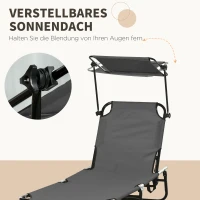 Outsunny Set van 2 inklapbare ligstoelen met zonnescherm, 5-standen verstelbare rugleuning, donkergrijs(m-5)