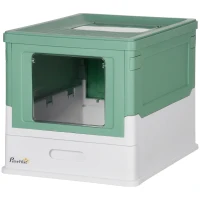 PawHut Hooded Cat Litter Box, Portable Pet Toilet, with Scoop, Front Entry - Green(m-10)