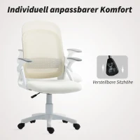 HOMCOM Ademende Mesh-Bureaustoel, Ergonomische Draaistoel met Opklapbare Armleuningen en Lendensteun, Wit(m-6)