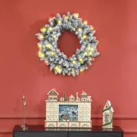 HOMCOM Couronne de Noël porte artificielle 60 CM avec pommes de pin et grappes de baies, lumières LED et minuterie vert(m-10)
