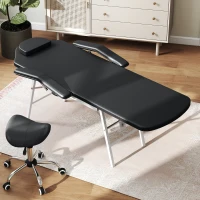 HOMCOM Portable Massage Table, 3 Section Adjustable Beauty Bed, Foldable Massage Bed with Face Hole, Recliner Chair with Removable Headrest and Armrests for Spa, Lash, Tattoo, Black(m-10)