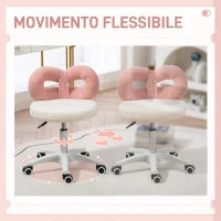 HOMCOM Sgabello Girevole ad Altezza Regolabile con Schienale ad Arco, in Tessuto Teddy, 50x50x63-77 cm, Bianco e Rosa(m-7)