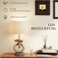 HOMCOM Tafellamp in Maritieme Stijl met USB-Oplaadpoort, Warm, Touwdecor, 30x30x55 cm(m-5)