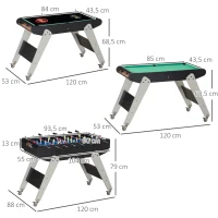 HOMCOM Mesa Multijuegos 6en1 para Niños de +7 Años con Ruedas Billar Futbolín Ping-Pong Anillas Hockey 120x88x79cm Negro(m-3)