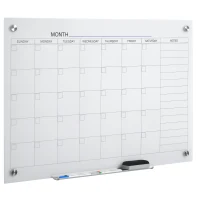 Vinsetto kalenderbord glasplaat met 4 glasclip markers gum aluminium pennenhouder magneetbord voor maandplanning magnetische weekplanner planbord wit 90 x 60 x 0,2 cm(m-11)