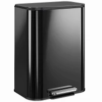 HOMCOM 50L Kitchen Bin, Metal Pedal Rubbish Bin with Soft Close and Stay-Open Lid, Removable Inner Bucket, High Gloss Black(m-15)