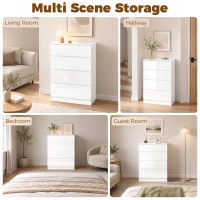 HOMCOM High Gloss 4 Drawer Chest of Drawers with Glass Top and RGB LED Lights, Dresser with Jewelry Organizer, APP Control(m-8)