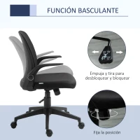 Vinsetto Silla de Oficina Ergonómica Silla Escritorio Giratoria para Adolescentes Ajustable en Altura con Reposabrazos Abatible Soporte Lumbar y Respaldo Transpirable Ligera 57x61x93-102 cm Negro(m-5)