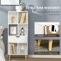 HOMCOM Estantería para Libros con 1 Cajón y Patas de Madera 6 Compartimentos Abiertos de Almacenaje 50x29,5x120 cm Blanco(m-5)