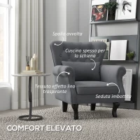 HOMCOM Poltrona da Salotto Vintage in Tessuto con Cuscino Lombare e Imbottitura, Grigio Scuro(m-4)