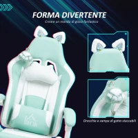 HOMCOM Sedia da Gaming Reclinabile con Poggiapiedi e Cuscini, in Finta Pelle e Spugna, 65x62x116-124 cm, Bianco e Blu(m-4)