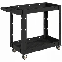 HOMCOM Gereedschapswagen, 2-Laagse Schappen, Handgreep, Wielen, Kunststof, Zwart(m-1)