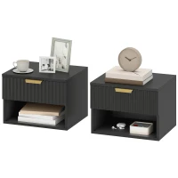 HOMCOM Floating Nightstands Set of 2, Modern Wall Mounted Bedside Tables, Black(m-11)