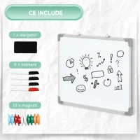 HOMCOM Tablă Magnetică de Perete cu Gumă, Markere și Magneți, din Aluminiu, 60x1.8x45 cm, Albă(m-6)