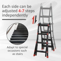 HOMCOM 4M Aluminium Duo Ladder Telescopic Herringbone Changeable Multi-Purpose w/ Non-Slip Steps Climbing DIY Platform Portable Workshop House Garden(m-4)