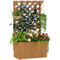 Outsunny Verhoogd Bloembed Plantenbak met Klimrek, Spalier Plantenbak Bloembak Hout, Tuinspalier 64 x 33 x 122cm Natuurlijk Hout(m-11)