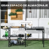 Outsunny Mesa de Camping Plegable con Fregadero Soporte para Lámpara y Estantes para Barbacoas Picnics y Viajes 173x52x80-174cm(m-4)