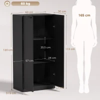 HOMCOM 120 cm Tall Storage Cabinet Cupboard, 3-Tier File Organiser Wooden Filing Cabinet, Black(m-3)