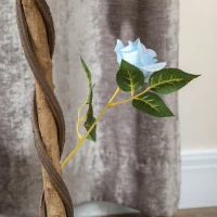 Outsunny Set of 2 Artificial Plants White Rose Floral in Pot, Fake Plants for Home Indoor Decor, 90cm, Light Blue(m-8)