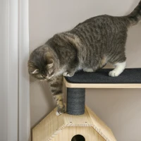 PawHut Kattenboom met loopwiel krabpaal met 4 verdiepingen kattenhuis met sisalpalen massief hout(m-8)