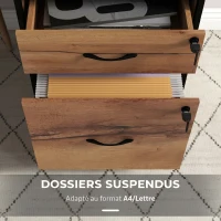 Vinsetto Caisson bureau mobile avec 2 tiroirs, meuble rangement bureau sur roulettes avec barres pour dossiers, marron(m-5)