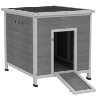 PawHut Eendenstal, Eendenhuis met Zijdeur, Ventilatiegaten, Pluimveestal Kippenhuis van Dennenhout, Ganzestal, Kippenstal met Waterdicht Asfaltdak, 63 x 82 x 76 cm, Lichtgrijs(m-10)