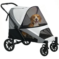 PawHut Hondenwagen, opvouwbare hondenbuggy voor middelgrote honden, dierenwagen met 4 wielen, veiligheidslijnen, remmen, grijs(m-11)