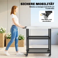 Outsunny Grillwagen 3-laags serveerwagen met verstelbaar werkblad, planken, haken en wielen 77 x 51 x 80 cm Zwart(m-7)